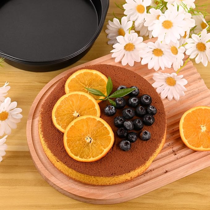 HUAKENER 3 Pcs 8 Inch Round Cake Pans with 100 Pieces Parchment Paper | Carbon Steel Cake Pans, Non-stick Cake Baking Pans with Handle, Dishwasher Safe