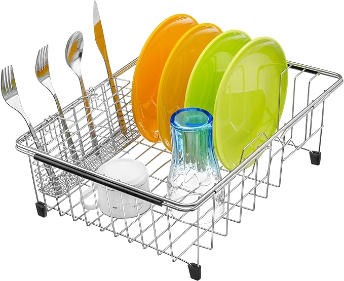 iPEGTOP Cutlery Utensil Silverware Drying Rack Chopsticks Basket Holder with Hooks, Flatware Storage for Kitchen Dish Drainer Drying Rack, Rust Proof Stainless Steel