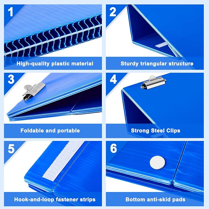 Nuanchu 2 Pcs Folding Slant Board for Writing 14 x 12 Inch Large Slanted Clipboard Adjustable Tilted Writing Boards Sloped Surface to Improve Handwriting Legibility Endurance (Blue)