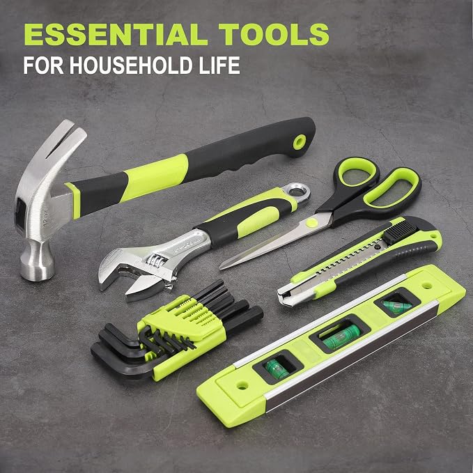 FASTPRO 267-Piece Home Tool Set, Household Repairing Tool Kit with 13-Inch Wide Mouth Open Tool Bag, Mechanics Hand Tool Kit for DIY, Home Maintenance, Green