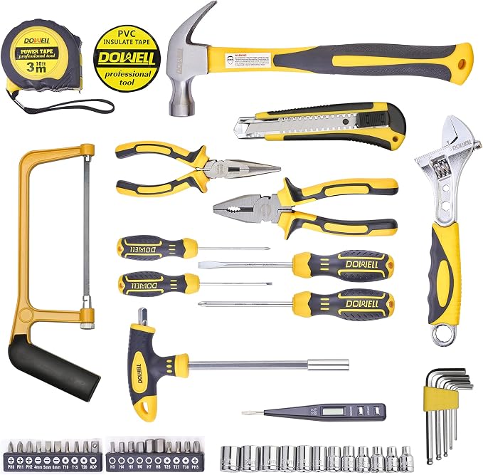 DOWELL Tool Set 49-Piece Home Repair Hand Tool Kit with Plastic Tool Box Storage Case