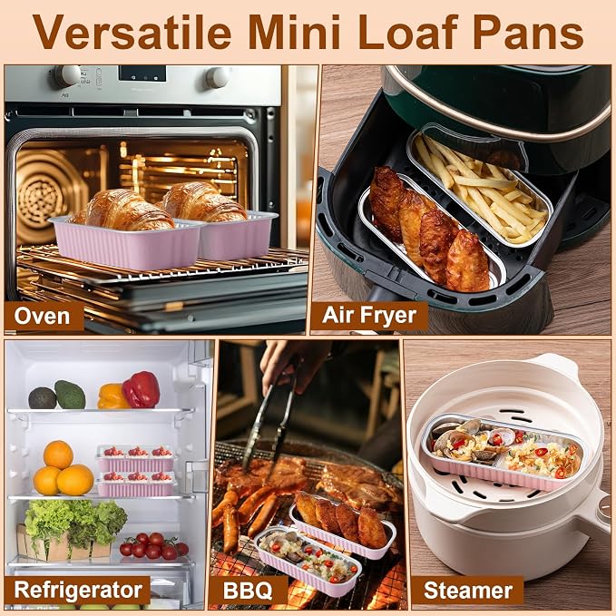 Husfunov 25 Pack Mini Cake Pans with Lids and Spoons, Small Aluminum Foil Loaf Pans, Rectangular Baking Containers for Party and Picnics, 6.8oz (Pink)