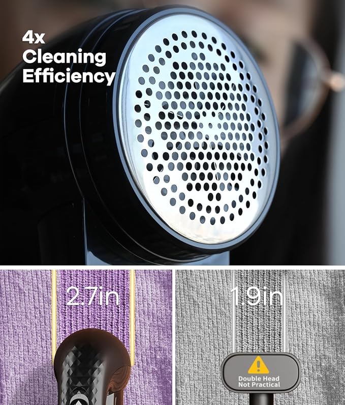 Ruidla Lint Remover, Fabric Shaver for Clothes and Furniture | Sweater Shaver with 6-Leaf Blades & Safety Lock, Lint Shaver Fabric Shaver 4 Times Efficiency to Remove Pilling(Black)
