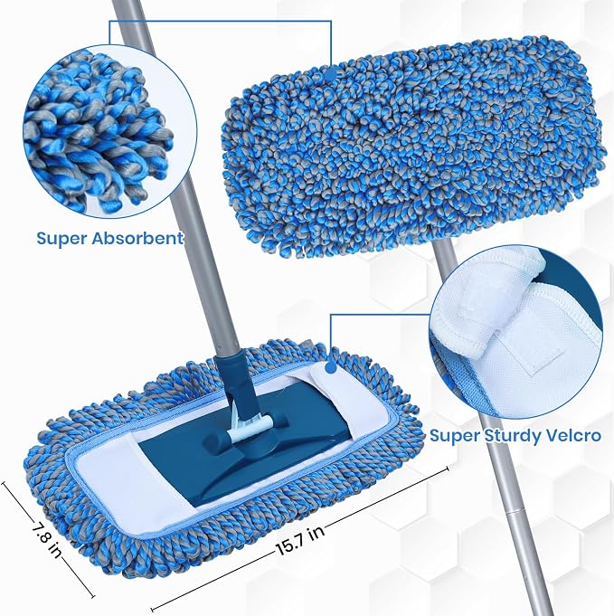 TrueYee Dust Mop for Hardwood Floors with 57" Long Handle Wet & Dry Mops for Catching Pet Hair and Dust Bunny Microfiber Dust Mops for Vinyl, Wood, Tile, Laminate Flooring