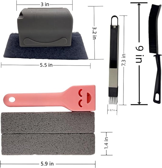 Portable Multi-Purpose Cleaning Kit, 4 Window Track Brushes, Corner Scraper, Detachable Window Groove Cleaner & 2 Pumice Stone Bars, Deep Cleaner for Bathroom, Kitchenware, Door & Window Gaps