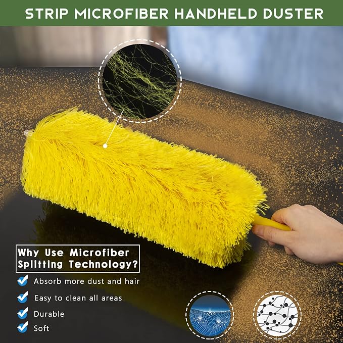 17FT Extendable Duster, 2-9 ft Extension Pole for High Ceilings | Sturdy Stainless Steel Pole , Replaceable Cobweb and Microfiber Heads Cleans Ceiling Fans, Corners and Hard-to-Reach Areas