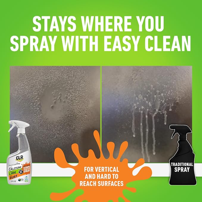 CLR Brands Calcium, Lime and Rust Remover with Cling, 22 oz. Spray Bottle | Adheres to Hard-to-Reach Surfaces, Blasts Calcium, Dissolves Lime Deposits, Zaps Stubborn Rust Stains and Hard Water Deposits
