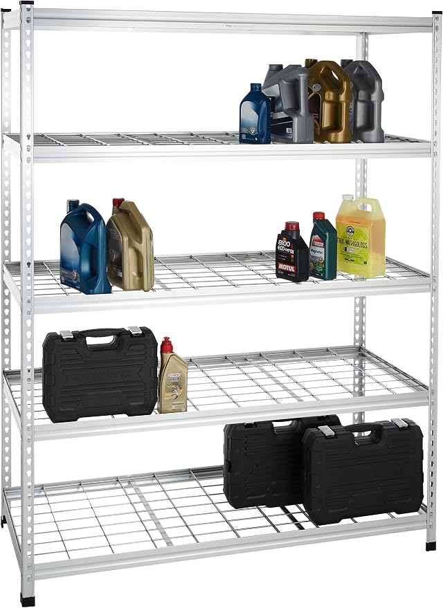 Amazon Basics Heavy Duty 5 Shelf Storage Shelving Unit, High-Grade Aluminum, Shelves, Adjustable Height, 60" x 24" x 78", Silver | Heavy Duty