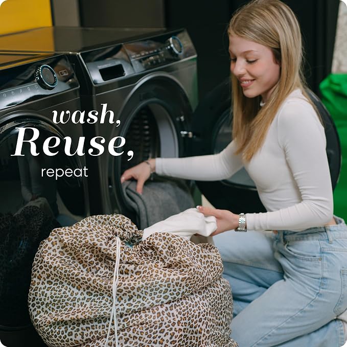 Handy Laundry XL Nylon Laundry Bag 30"x40", 60 lb Capacity, Leopard | 30"x40" XL Nylon Laundry Bag, Locking Drawstring, Machine Washable, Heavy Duty, Travel Dorm Hamper Liner, Leopard