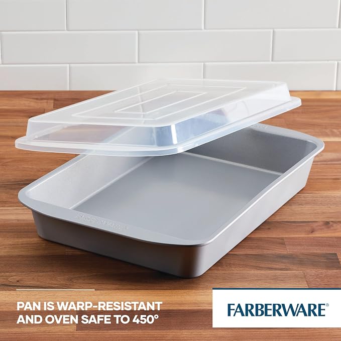 Farberware GOLDEN BAKE Bakeware Nonstick Rectangular Cake Pan with Lid, Kitchen Supplies, 9-Inch x 13-Inch, Gray