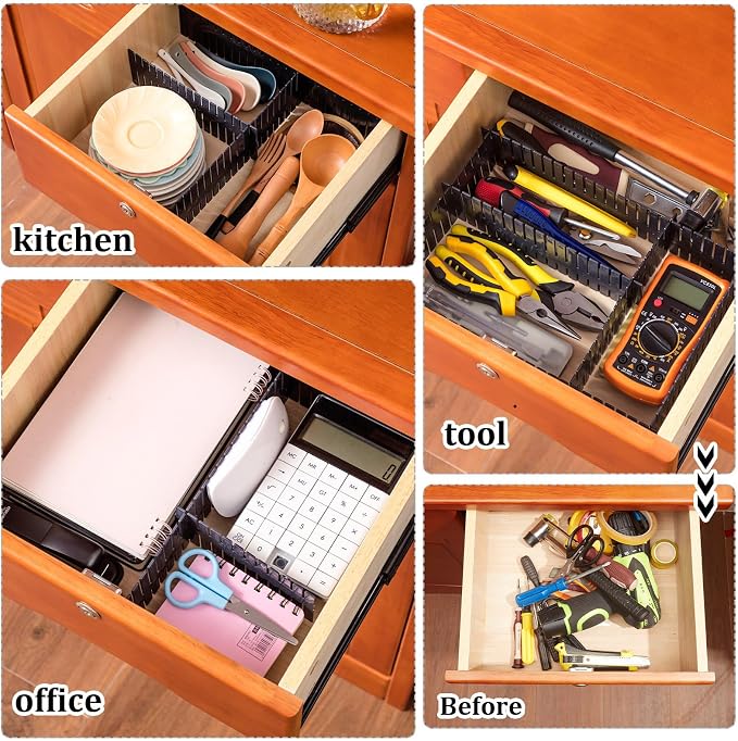 Vesici 80 Pcs Drawer Dividers Adjustable Plastic Organizer DIY Separators Storage Dividers for Socks, Underwear, Makeup, Tidy Kitchen, Bedroom, Dresser(Black)