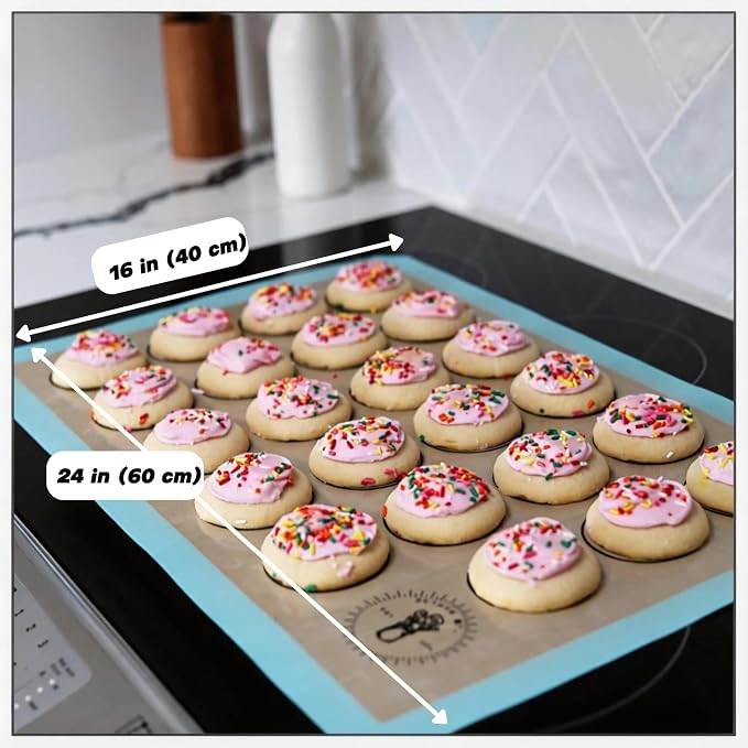 Silicone Baking Mats For Cookies, Full Size Baking Sheet Liners, Pack Of 2, 16 X 24 Inch (40 x 60 cm), Non-Stick, Baking Mats Silicone, Perfect For Baking Macarons Cookies And Cakes