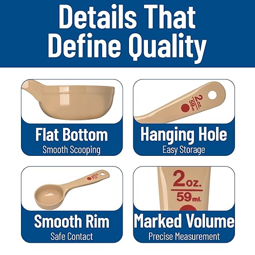 Carlisle FoodService Products CFS 432406 Solid Short Handle Portion Control Spoon, 2 oz, Beige (Pack of 12)