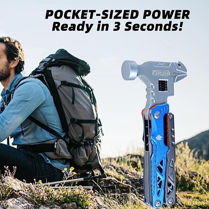 18-in-1 Multipurpose Tool Kit, Survival Camping Gear & Fishing Gifts for Dad - Multitool with Hammer, Pliers, Screwdriver and Pocket Knife for Men
