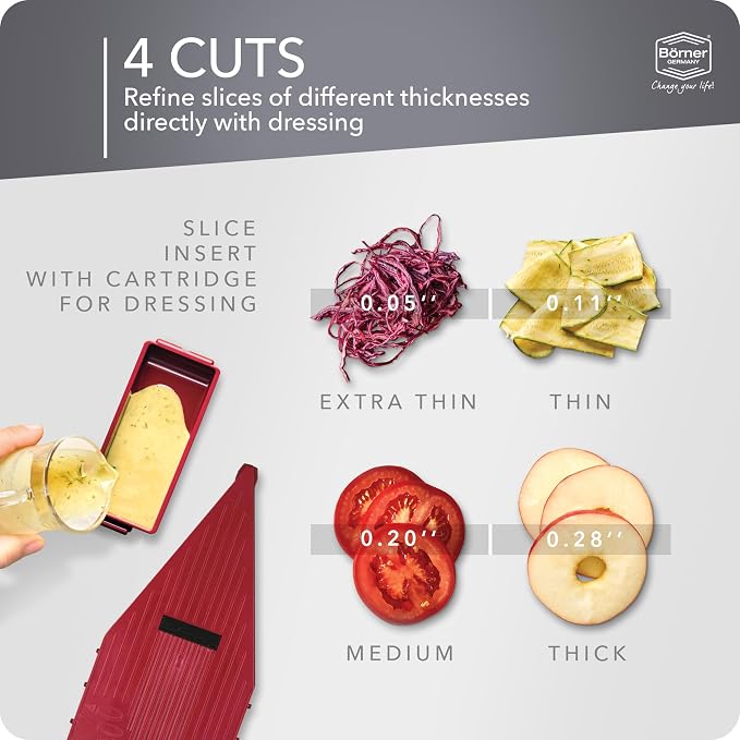 Börner Manodline Slicer Vital (Basic Set) • Vital Vegetable Slicer with V-Blade • Mandoline with Dressing Function • Vegetable Slicer for Vegetables & Fruits • Various Thicknesses Settings