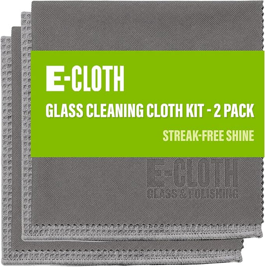 E-Cloth Microfiber Window Cleaning Cloth Kit - Glass Cleaning Cloth for Windows, Mirrors, Cars, Lenses, Eyeglasses, & More, Streak Free Clean, Machine Washable Reusable Towel - Gray (2 Kits)
