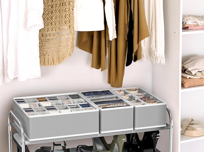 Simple Houseware Closet Underwear Organizer Drawer Divider Assorted 7 pcs | Gray