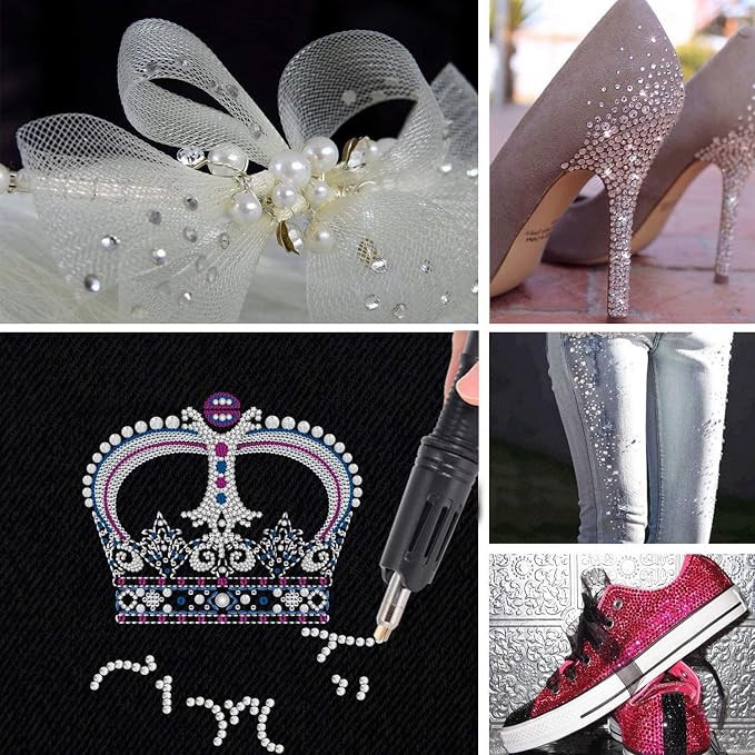 Epesl Bedazzler Kit with Rhinestones, Hot Fixed Gems Craft Applicator - Diamond Painting Pen, Wax Pencil, Tweezers, Tray, Cleaning Brush, Picker Rhinestones Crystals for DIY Clothes Shoes