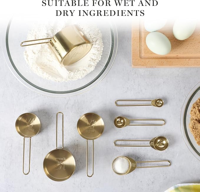 Martha Stewart Richburn 4-Piece Gold Stainless Steel Measuring Cup Set – Durable and Stylish Kitchen Measuring Tools for Baking and Cooking (Pack of 6)