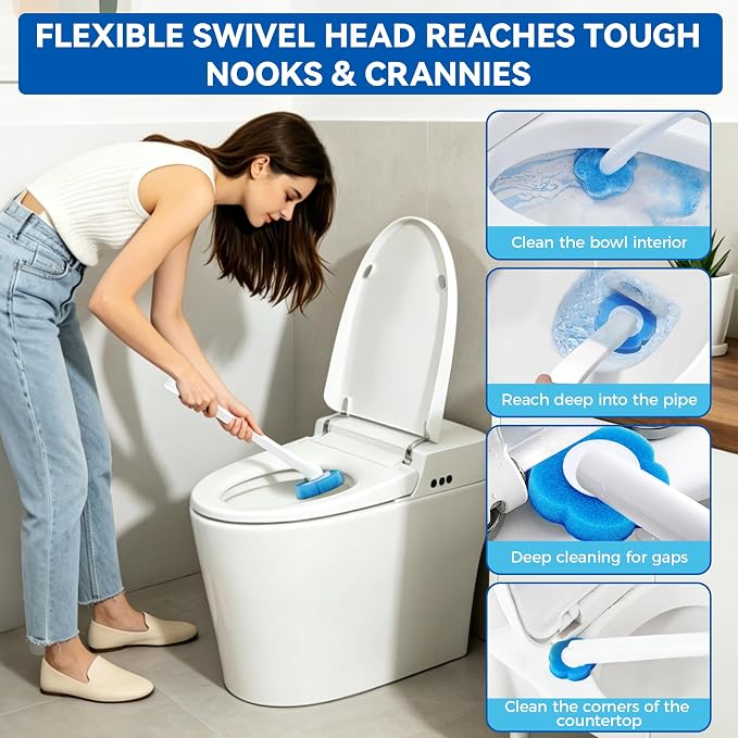 120 Count Disposable Toilet Brush Refills Pads for Most Toilet Wands | Prefilled Cleaning Deep-Scrubbing Toilet Pads, 3-Layer Sponge, For Bathroom Cleaning, Sinks, Tubs & Floor Drains