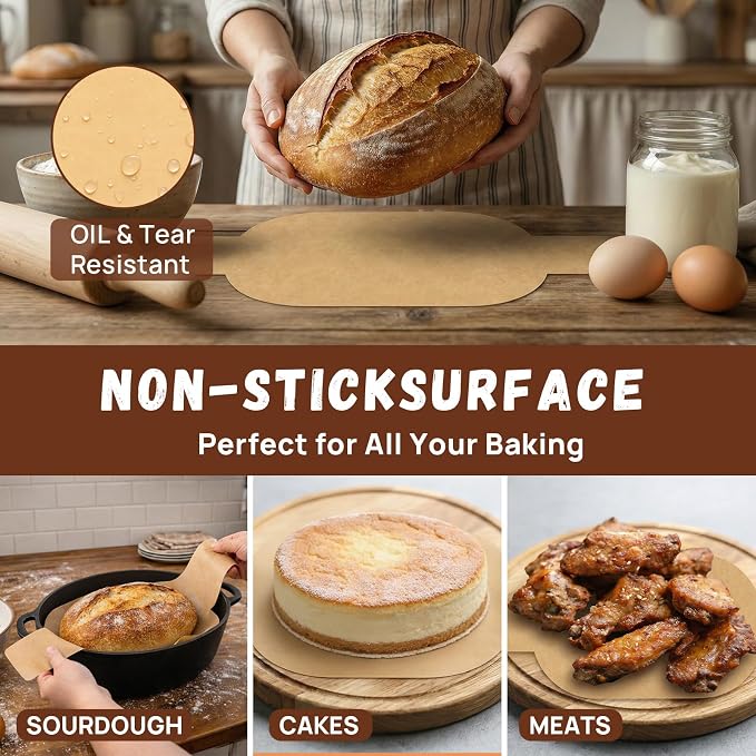 PLAPITATE Parchment Bread Sling for Dutch Oven, Non-Stick Unbleached Bread Baking Mat, 50 Pcs Disposable Bread Sling for Sourdough Tools ＆ Accessories (Oval)