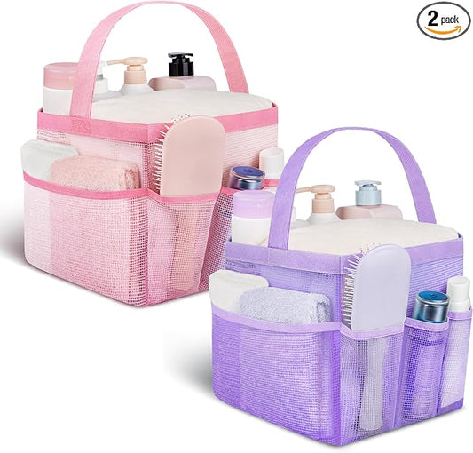Attmu Mesh Shower Caddy Portable for College Dorm Room Camping Essentials, Shower Caddy Dorm with 9-Pockets, Large Capacity Hanging Basket Bathroom Bag for Toiletry, Swimming, Gym, Camp, Beach