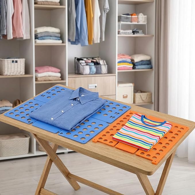 2 PCS Clothes Folding Board for Kid and Adult,T Shirt Folder Laundry Organizer Easy and Fast for Home Organization Clothes Folding Board(Orange and Blue)