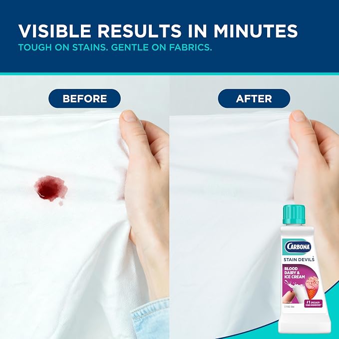 Carbona Stain Devils® #4 | Blood, Dairy & Ice Cream | Professional Strength Laundry Stain Remover | Multi-Fabric Cleaner | Safe On Skin & Washable Fabrics | 1.7 Fl Oz, 3 Pack