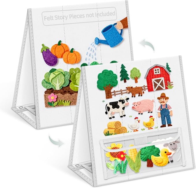 AKAYOK Foldable Felt Board - Double-Sided Flannel Story Board for Preschool Learning, Interactive Storytelling & Play | 13" x 12" Portable Felt Play Board for Home & Classroom Use（White）