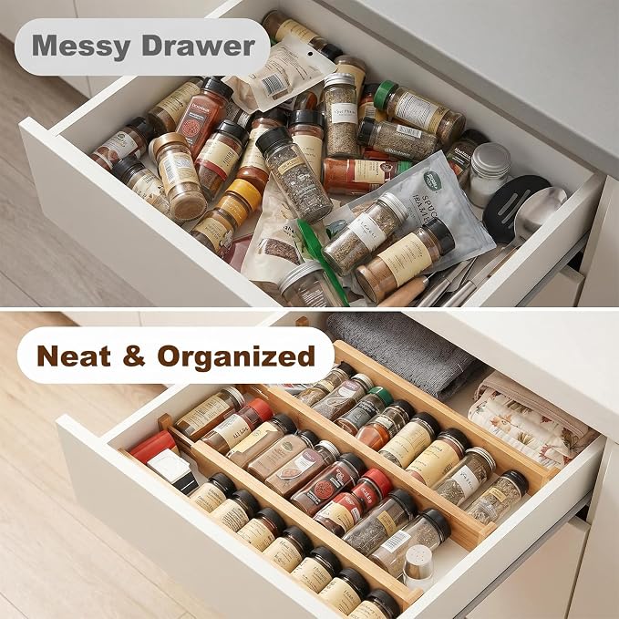 Joyeee Kitchen Drawer Dividers 8 Pack, 17-22" Adjustable Bamboo Drawer Organizer, 2.36" High Expandable Utensils Separators for Closet, Dresser, Bathroom, Bedroom