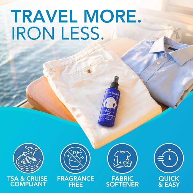 Clothes Wrinkle Release Spray Travel Size - Fragrance Free Wrinkle Release Mist - Fabric Deodorizer, Fabric Softener, & Anti Static Spray - Travel Essentials 3 Fl Oz (Pack of 2)