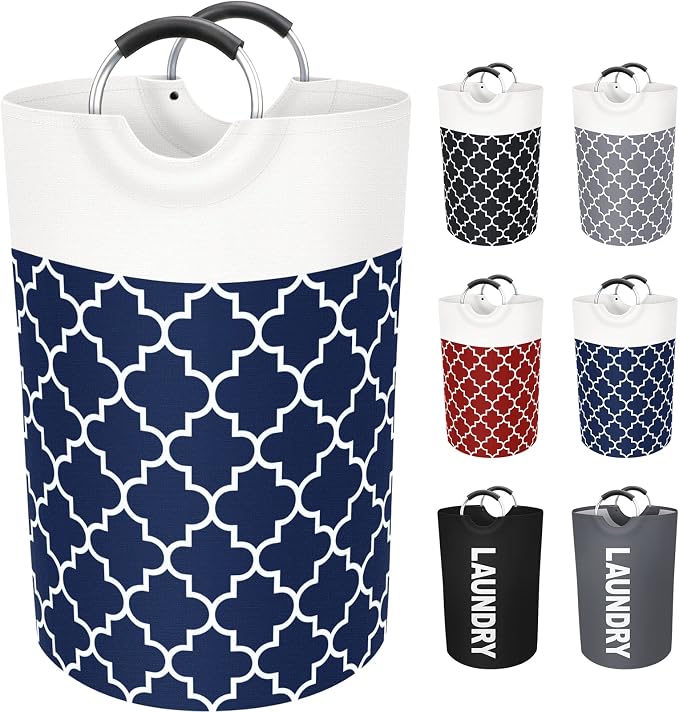 Large Laundry Basket 75L Tall Collapsible Hamper with Handles for Dorm Blue | Freestanding Laundry Hamper, Waterproof Dirty Clothes Storage Bag for College, Bathroom, Foldable Washing Bin for Travel