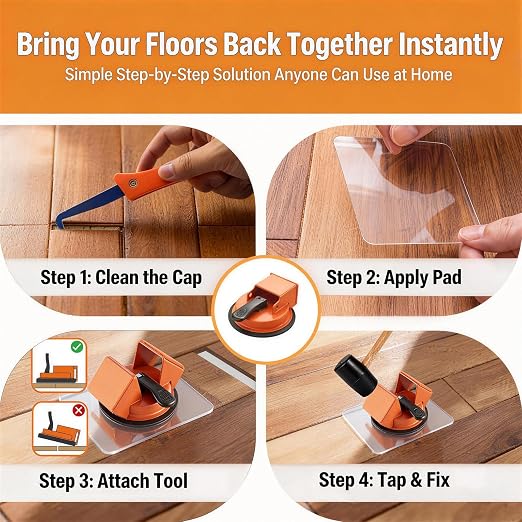 Floor Gap Fixer Tool Kit 45° Suction Cup Laminate Floor Repair Set | 45° angled design improves control and accuracy; strong suction cup grip closes gaps on laminate, vinyl & wood floors
