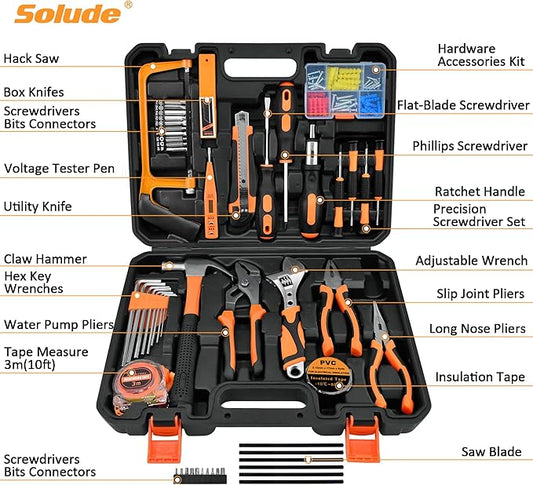 SOLUDE Tool Set,148-Piece Home Repair Tool Kit for Men Women College Students,Household Basic Hand Tool Sets with Case for Home Maintenance,Dorm Essentials and DIY Projects