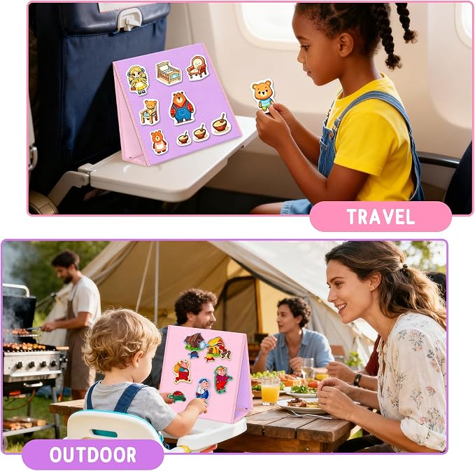 AKAYOK Foldable Felt Board - Double-Sided Flannel Story Board for Preschool Learning, Interactive Storytelling & Play | 33" x 12" Portable Felt Play Board for Home & Classroom Use (Pink)