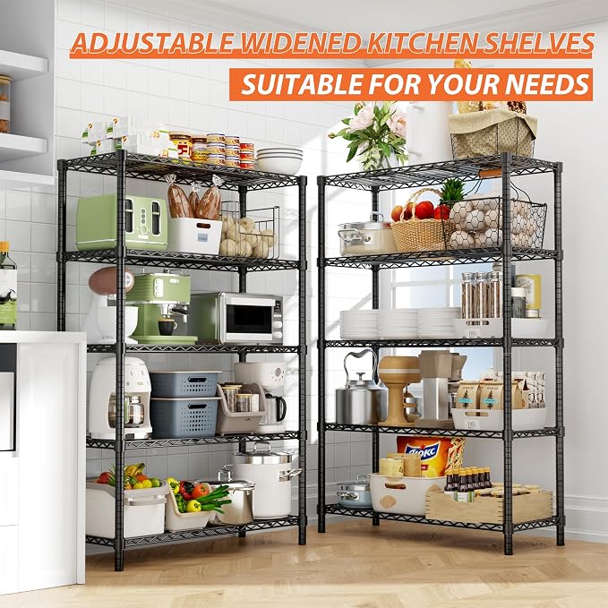 ROOMTEC 5-Tier Wire Shelving Unit,36" W*14" D*72" H, Max Load 1750LBS | Adjustable Storage Shelves, Small Garage Shelving, Metal Shelf Rack for Kitchen, Laundry, Pantry, Warehouse, Basement