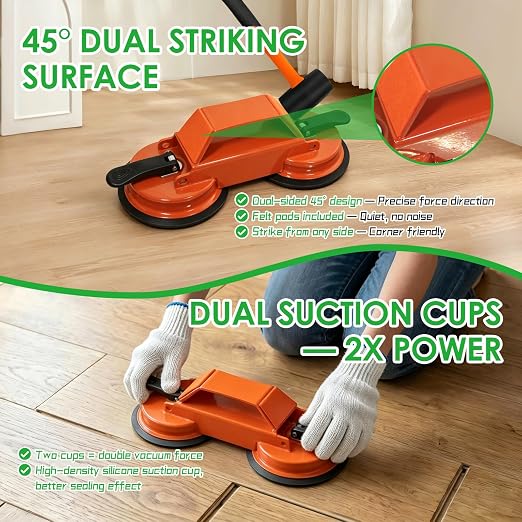 Floor Gap Fixer Tool to Fix a Floor, Vinyl Floor Repair Kit with Strong Suction Cups, Laminate Flooring Tools, Includes Plank Grabber and Mallet