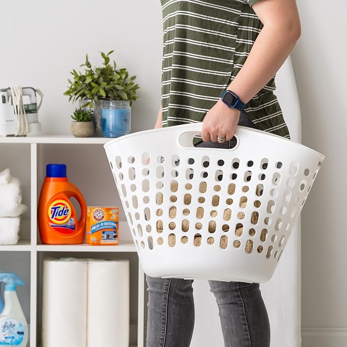 IRIS USA Plastic Laundry Hamper, 27L- 3 PK, Flexible, Ventilation, White | Laundry Baskets for Bedroom Bathroom Apartment Dorm, Blankets Pillows Trinkets Storage