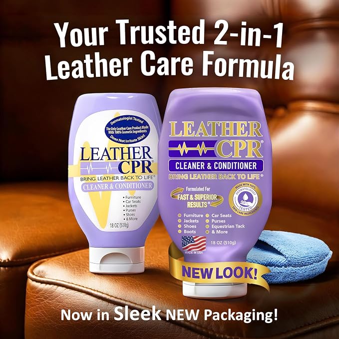 Leather CPR Cleaner and Conditioner 18oz. Bring Leather Back To Life on Furniture, Car Seats, Handbags, Jackets, Boots, Saddles, Purses & Shoes. Restores Shine, Softness & Color to Real Leather