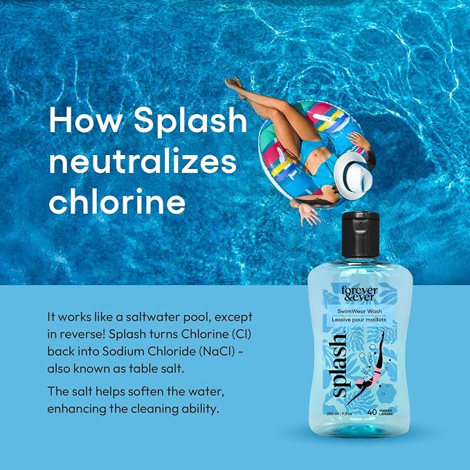 Splash Swimwear Natural Liquid Laundry Detergent, Wetsuit Cleaner - 9.5 oz | Chlorine-Neutralizing Swimsuit Wash Removes Chlorine, Salt & Sunscreen Buildup, with Gentle Plant-Based Care for Swimwear