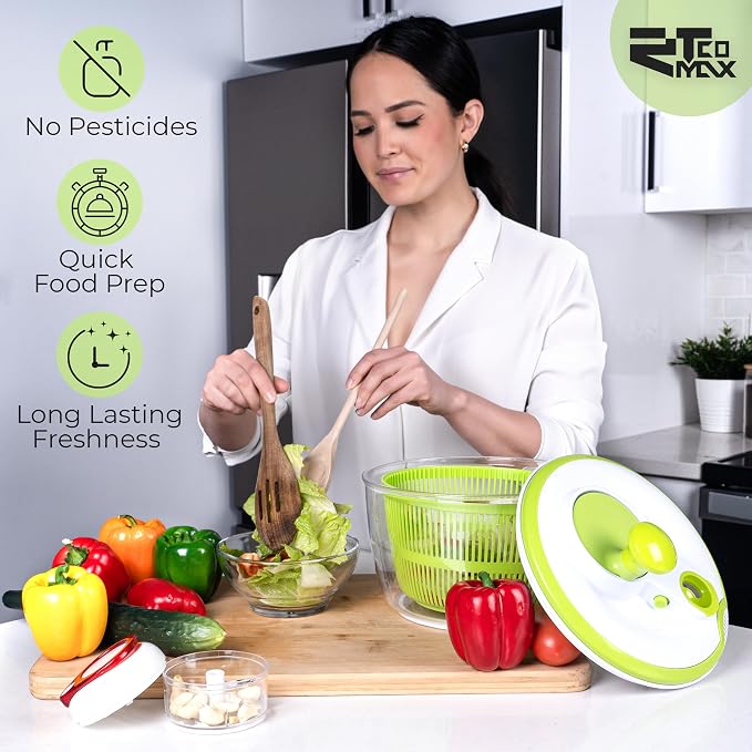 Salad Spinner, 5L Large Capacity Lettuce Washer with Easy Spin Mechanism, BPA-Free Vegetable Dryer for Kitchen.