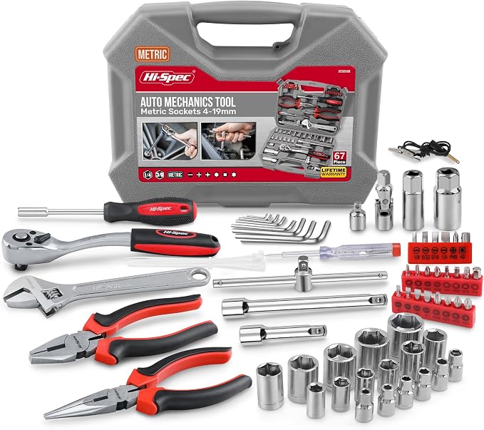 Hi-Spec Metric Auto Mechanic Tool Set Motorcycle & Car Tool Kit Trucks | 67pc, 4-21mm, socket and wrench coverage, roadside fixes, organized box, garage maintenance help, bike and vehicle tasks