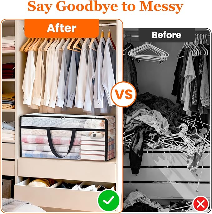 TasticTotes 6 Pack Clear Storage Bags for Comforter, 90L Long | Plastic Blanket Storage with Zipper & Handle, Foldable Moving Bags, Closet Organizer and Under-Bed Storage Containers