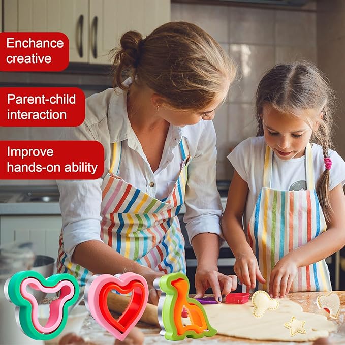 Sandwich Cutters for Kids Lunch LARGE 6 Pcs | Sandwich Maker, Cookie Cutters Set, Stainless Steel, Dinosaur Mouse Heart Star Bear
