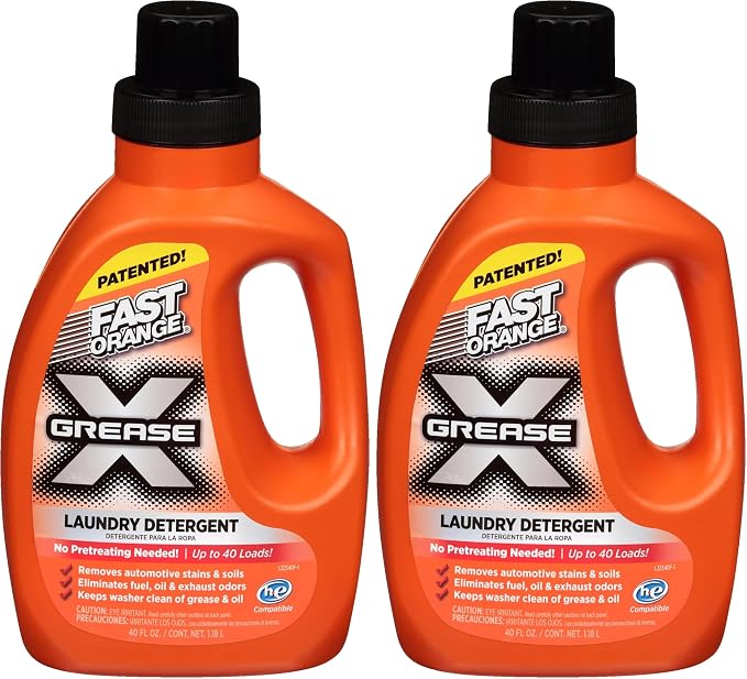 Fast Orange 22340 Laundry Detergent For Oil, Grease, Automotive Stains And Odors, Eliminates Fuel, Oil, Exhaust Stains 40 fl. Oz (Pack of 2)