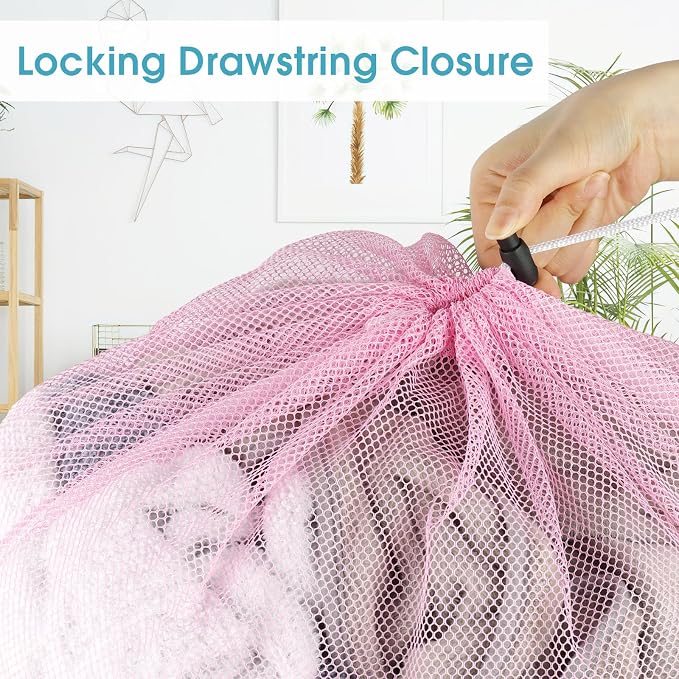 2 Pack Mesh Laundry Bags 23x34 Inch Drawstring Locking for Travel Home | Mesh bags with locking drawstring, Tear-resistant for blankets & towels, Lightweight foldable for travel/dorm