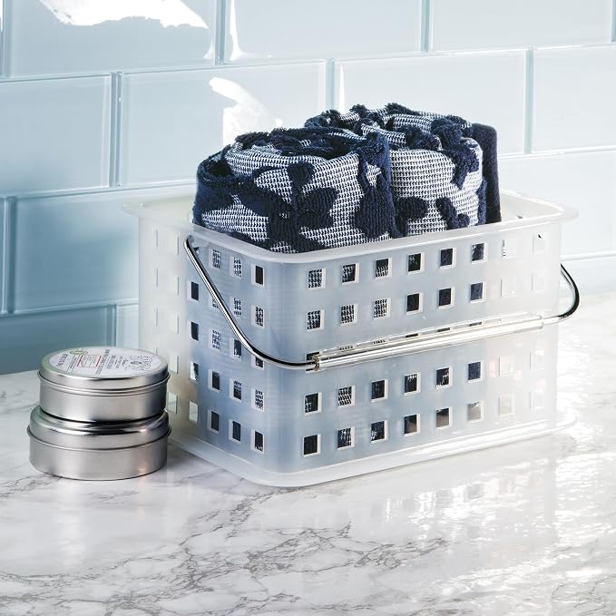 iDesign Small Shower Caddy, Clear Frost | With Handle, Portable, For Dorm or Bathroom