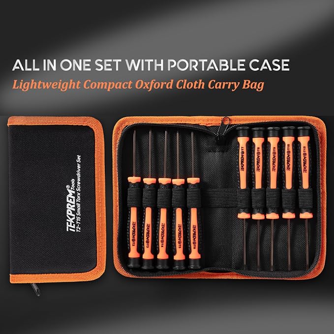 TEKPREM 10 in 1 Small Torx Screwdriver Set of T2-T15, T2 T3 T4 T5 T6 T7 T8 T9 T10 T15 Torx Security Bits Complete Star Repair Kit for Apple,Macbook,Xbox,PS3,PS4,PS5,Ring Doorbell, Computer,Knives
