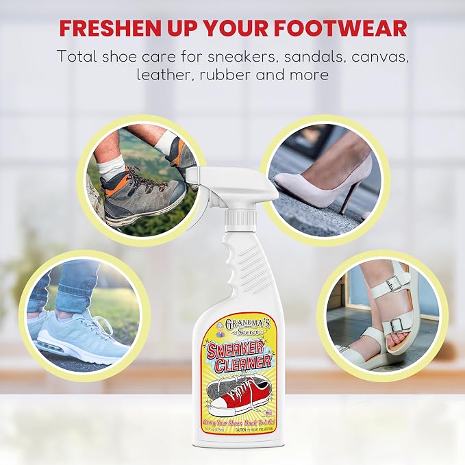 Grandma's Secret Sneaker Cleaner - Shoe Cleaner for Rubber, Canvas and Leather - Stain Remover Spray Removes Dirt, Grime and Grass - Sneakers Cleaner for Outdoor Shoes, Slippers and Moccasins – 16 oz