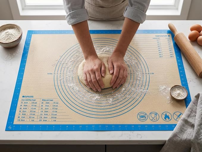 Silicone Pastry Mat with Measurements, 36 x 24 Inch Extra Thick Non-Slip Nonstick XL Baking Mat for Dough Rolling, Kneading, Fondant and Pie, Blue
